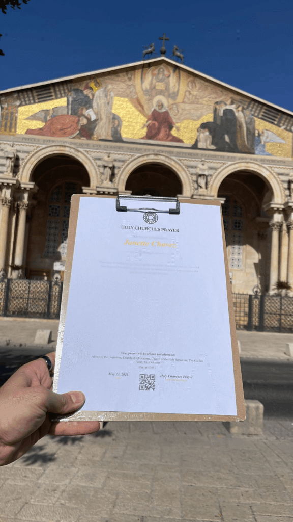 Printed prayer at the Church of All Nations in Jerusalem